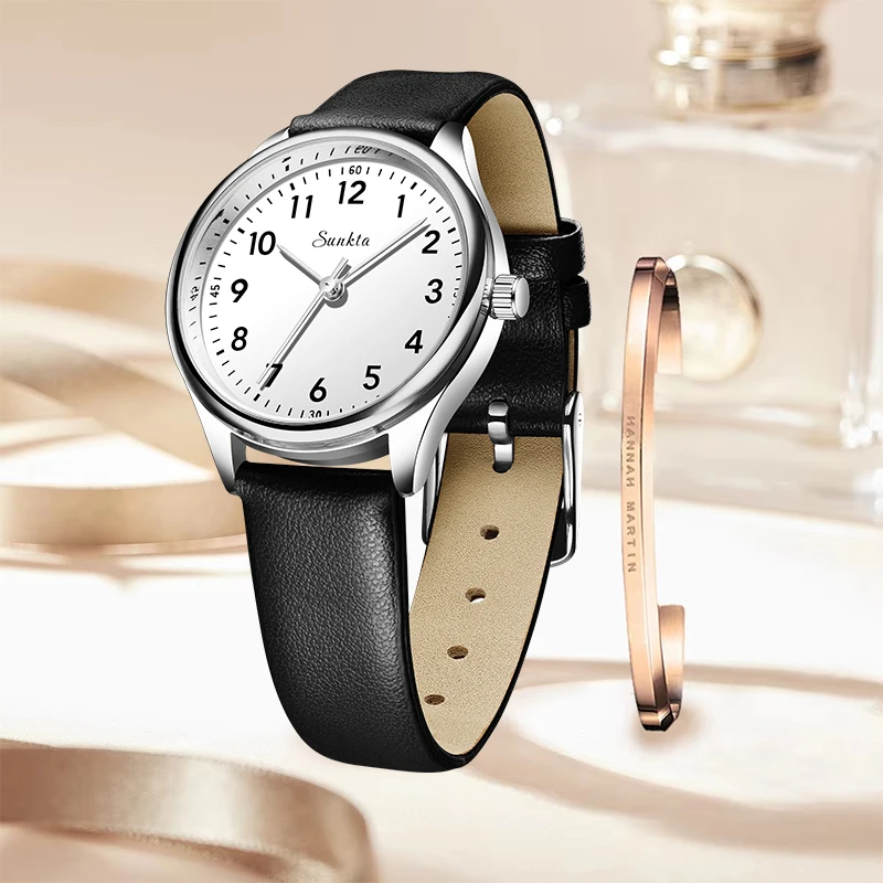 New Fashion LIGE Sunkta Leisure Elegant Leather Quartz Watches for Women Retro Simple Ladies Luxury Waterproof Woman Wristwatch 5