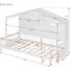 Twin Size House Bed with Storage Shelves and Fence,Sparkling Light Strip on The Roof for Children Teens Adults 2