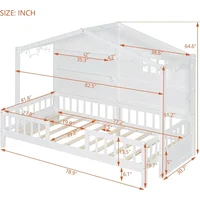 Twin Size House Bed with Storage Shelves and Fence,Sparkling Light Strip on The Roof for Children Teens Adults 2
