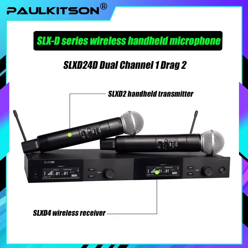 Wireless Microphone Paulkitson Dual Channel SLXD4D/B58 Wireless Handheld Microphone Digital Live Streaming Dynamic Microphone