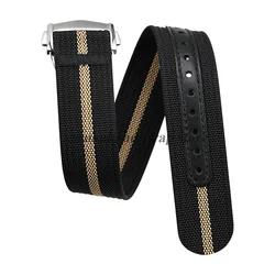 Premium Nylon Waterproof Watch Strap with Folding Buckle - Unisex Accessory - 22mm (Black Beige)