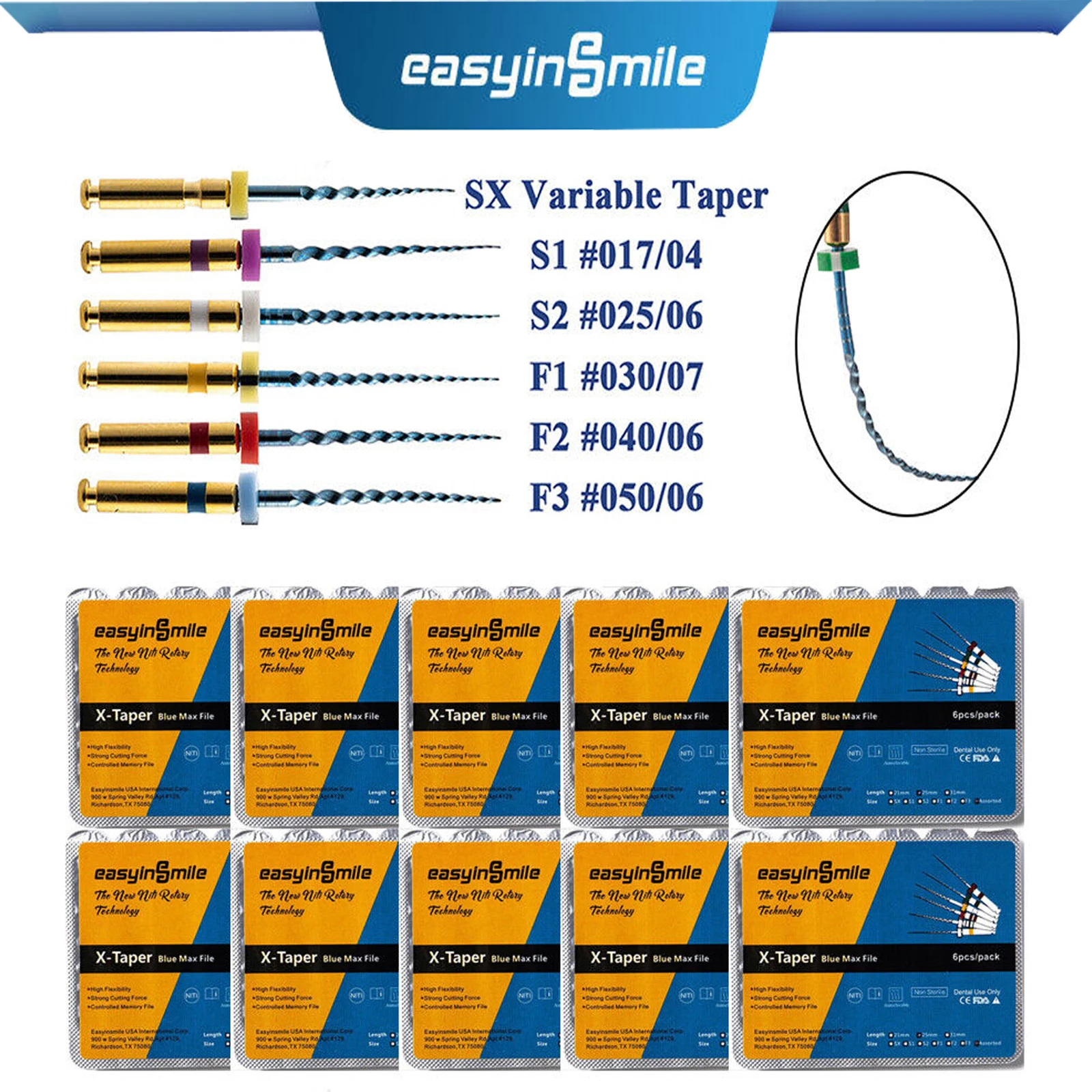 

10packs Easyinsmile Endo File Pro Blue X3-Taper Dental NITI Rotary Files Root Canal SX-F3 25MM SX S1 S2 S3 F1 F2 F3