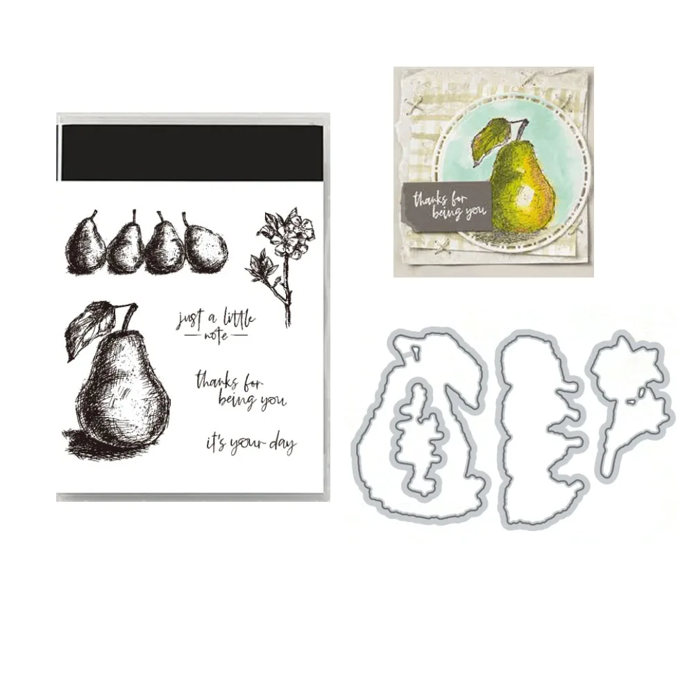 

2024 New Pebciled Pear Metal Cut Dies Clear Stamps for Scrapbooking Decorate DIY Card Making Scrapbook Material Craft Supplies