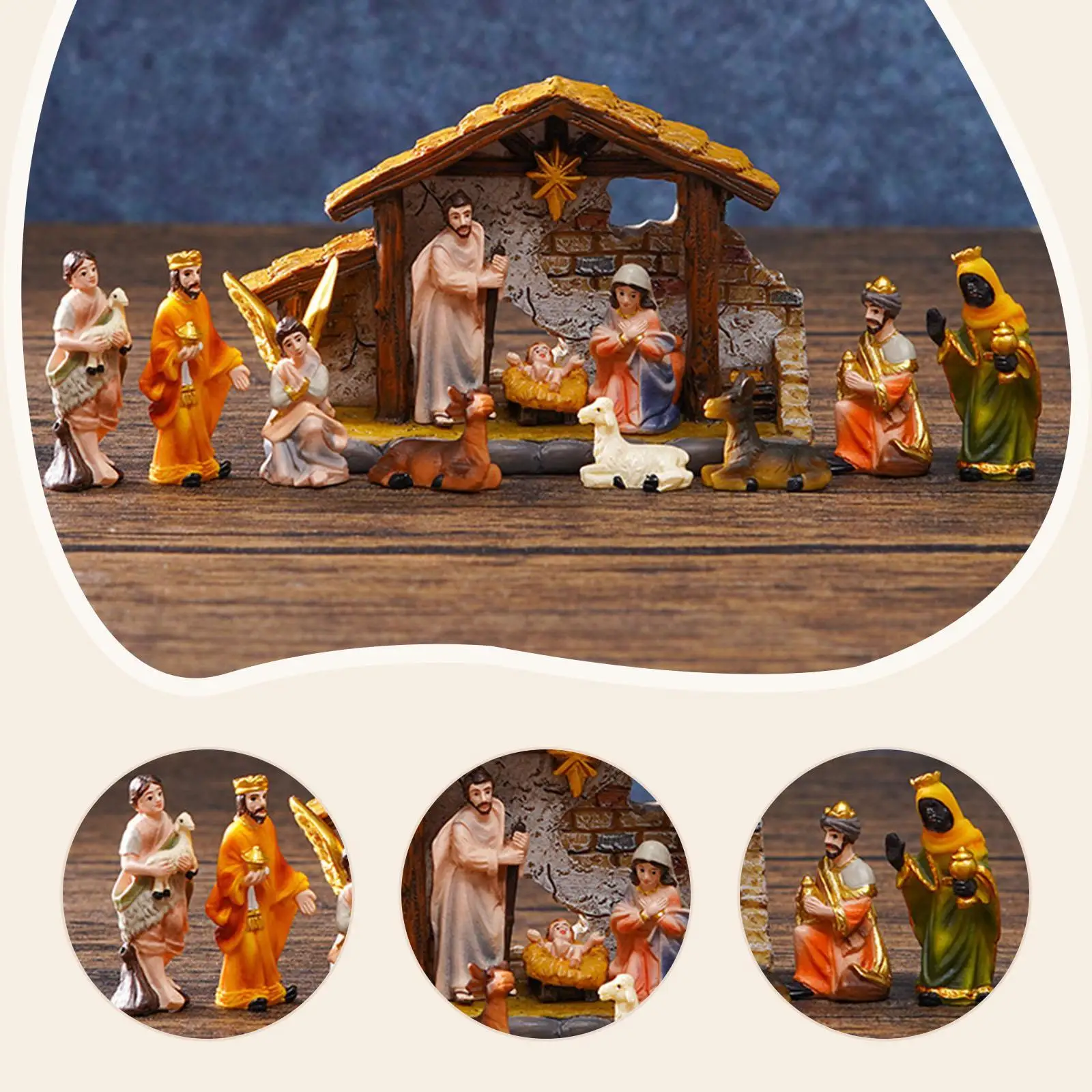 Christmas Nativity Scene Set Handmade Decorative Xmas Statue, Tabletop Decoration for Office, Desk Christmas Nativity Scene Set Handmade Decorative Xmas Statue, Tabletop Decoration for Office, Desk