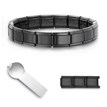 Trendy Black Color Width 9mm Bangles Italian Stainless Steel Charm Link Jewelry Simple Bracelets For Women Men Hand Chain Gifts 1