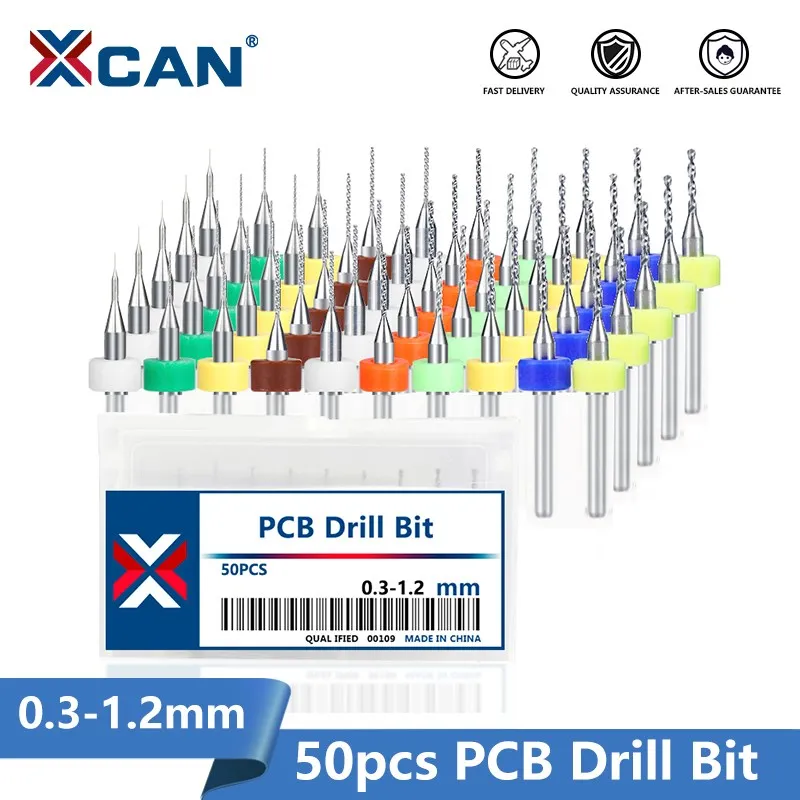 XCAN PCB Drill Bit 50pcs 0.3-1.2mm  Carbide Drill Bit For Drilling PCB Circuit Board 1/8'' Shank Micro Gun Drill xcan pcb drill bit set 1 1mm micro drill bits 3 175mm shank pcb print circuit board carbide drill cnc drilling bit set