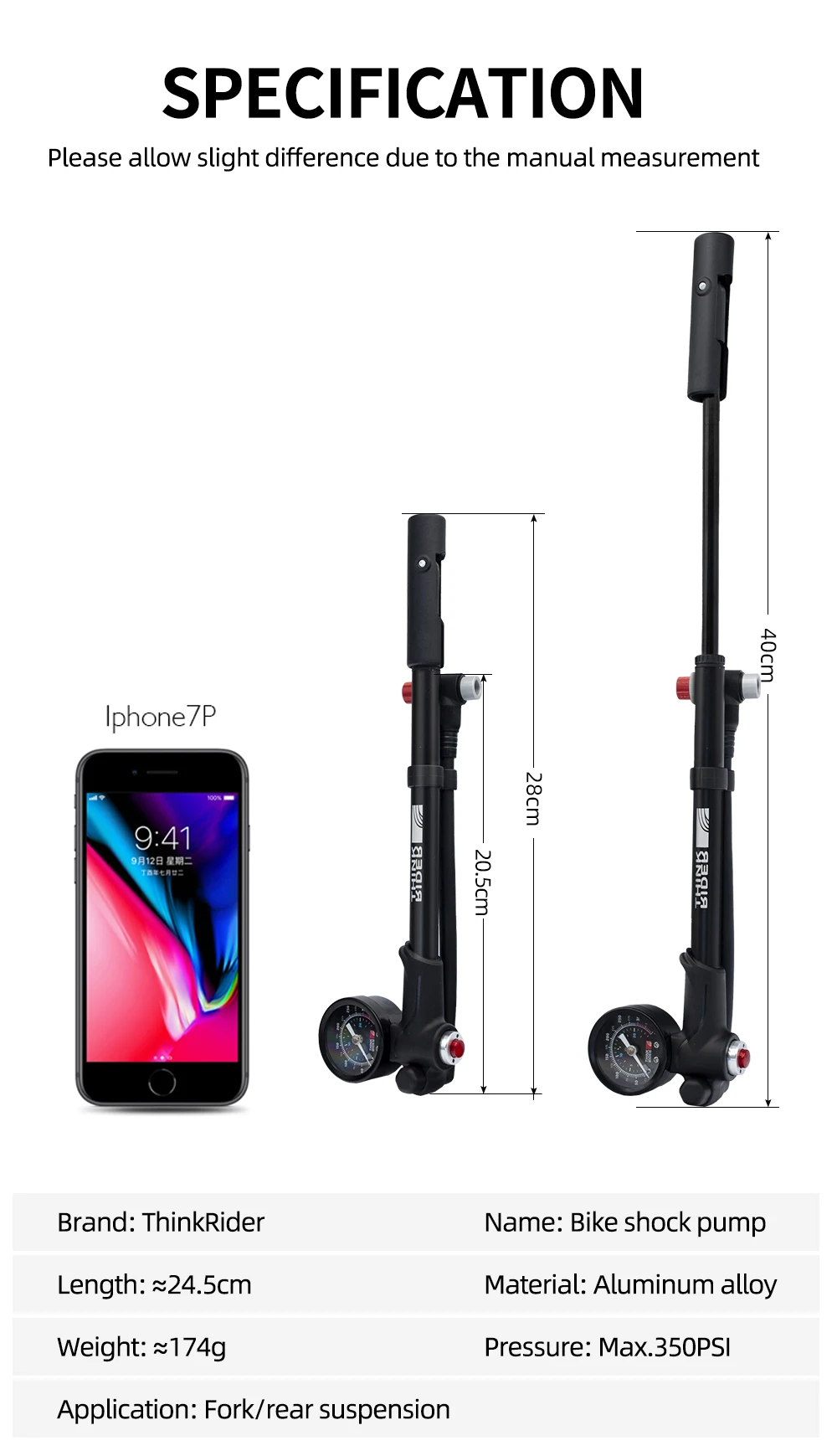 Description Picture 3 of itemNEW ThinkRider Portable High-pressure 350psi Bike Air Pump with Gauge for Fork & Rear Suspension Shock Absorber Mountain Bicycle