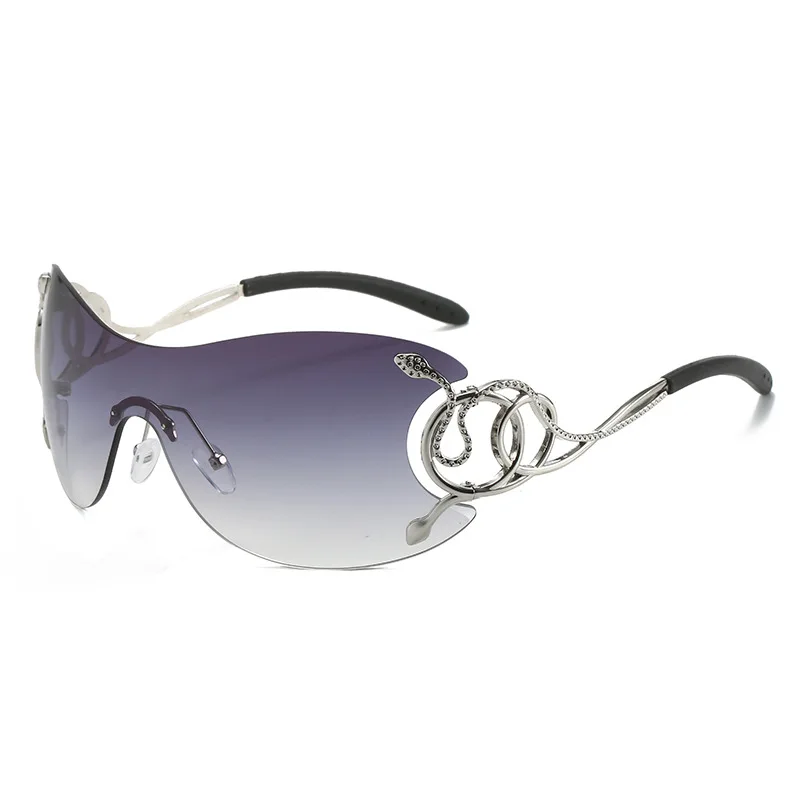 

Солнцезащитные очки Y2K без оправы для мужчин и женщин, винтажные Роскошные брендовые дизайнерские модные цельные солнечные очки со змеиным плетением, 2023