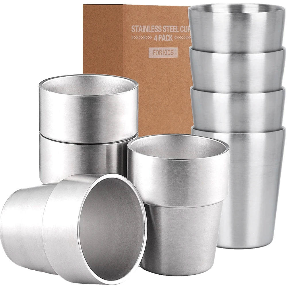 Stainless Steel Cups 4 Pack 10oz 6oz Double Wall Stackable Insulated For Travel Camping Home Outdoor