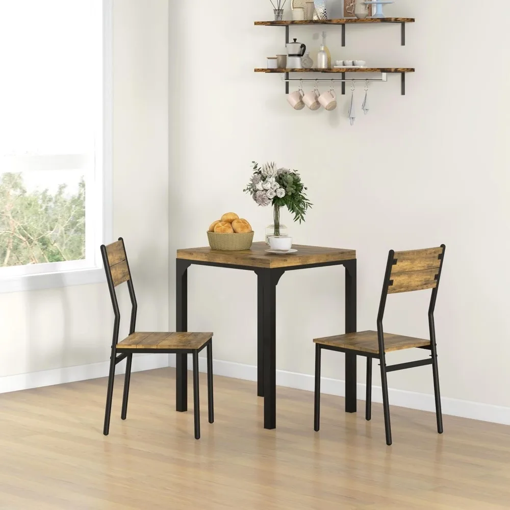 3 Piece Dining Table Set for 2, Modern Kitchen Table and Chairs, Dining Room Set for Breakfast Nook, Small Space, Apartment 2