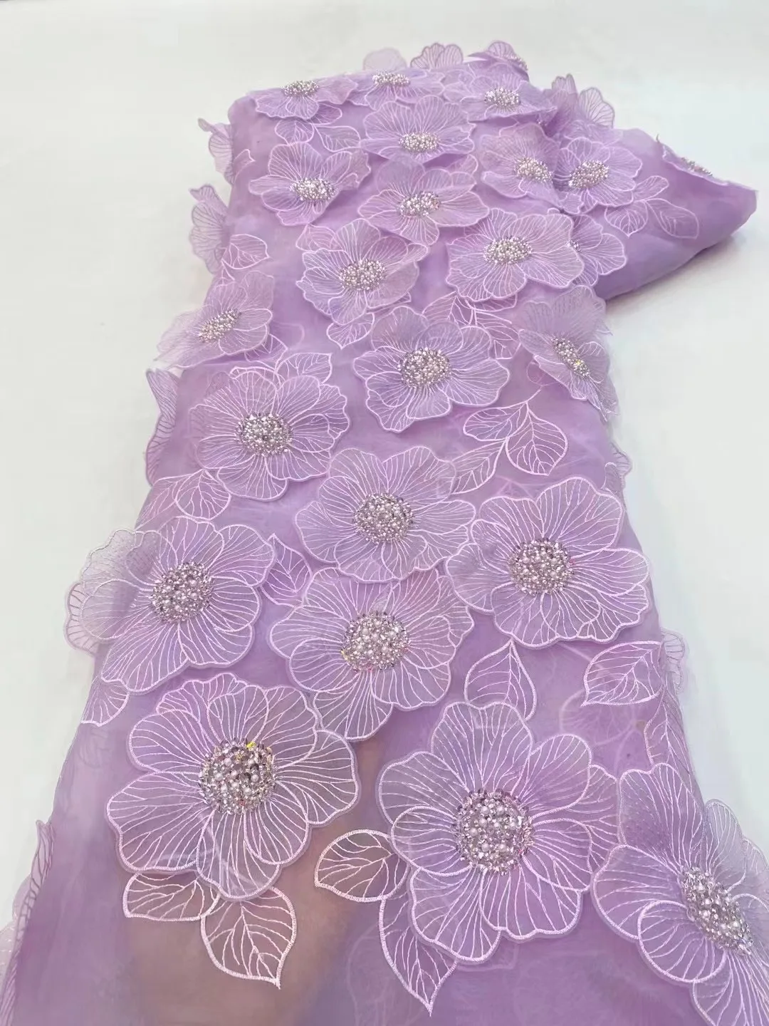 

Роскошная африканская Тяжелая кружевная ткань, нигерийская вышитая 3d Цветочная тюль, кружевная ткань с блестками 5 ярдов для шитья Xz