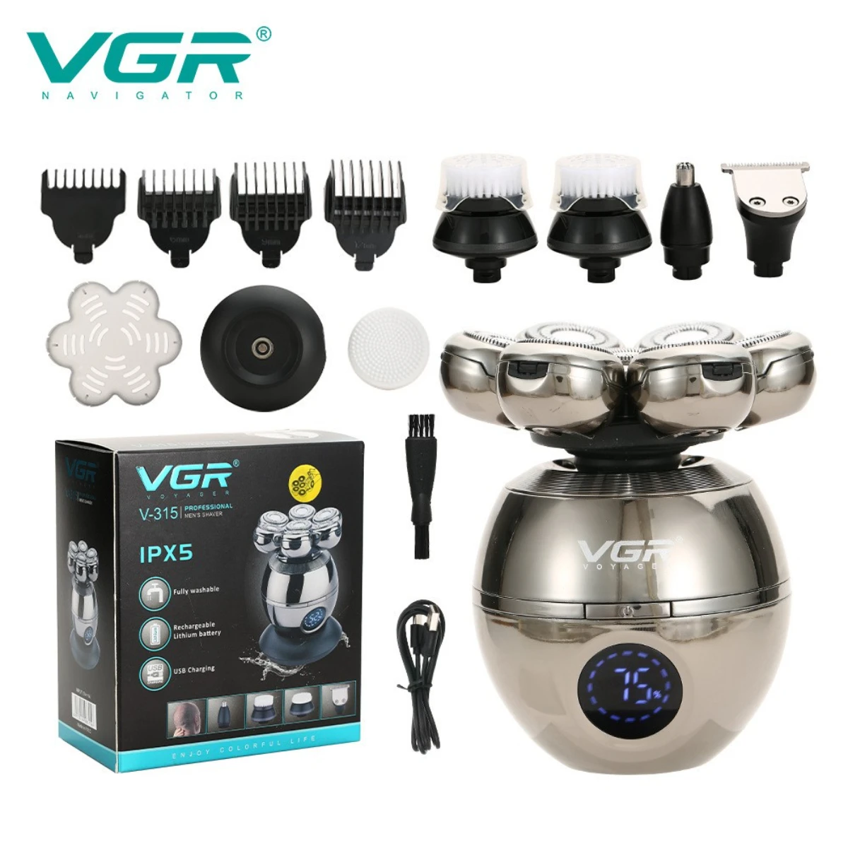 VGR Hair Trimmer Waterproof Shaver 5 In 1 Hair Cutting Machine