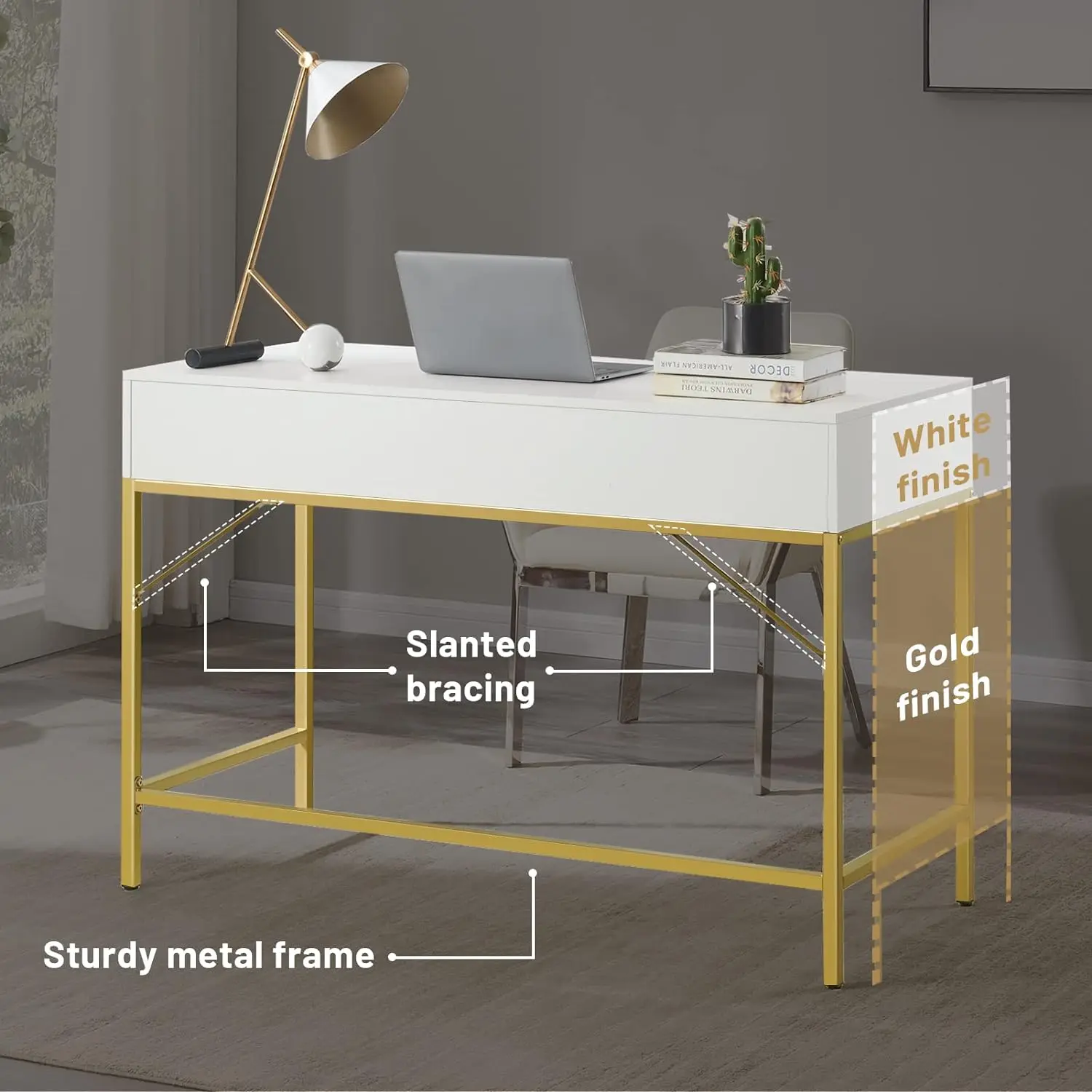 SUPERJARE Vanity Desk with Drawers, 47 inch Computer Desk, Modern Simple Home Office Desks, Makeup Dressing Table for Bedroom