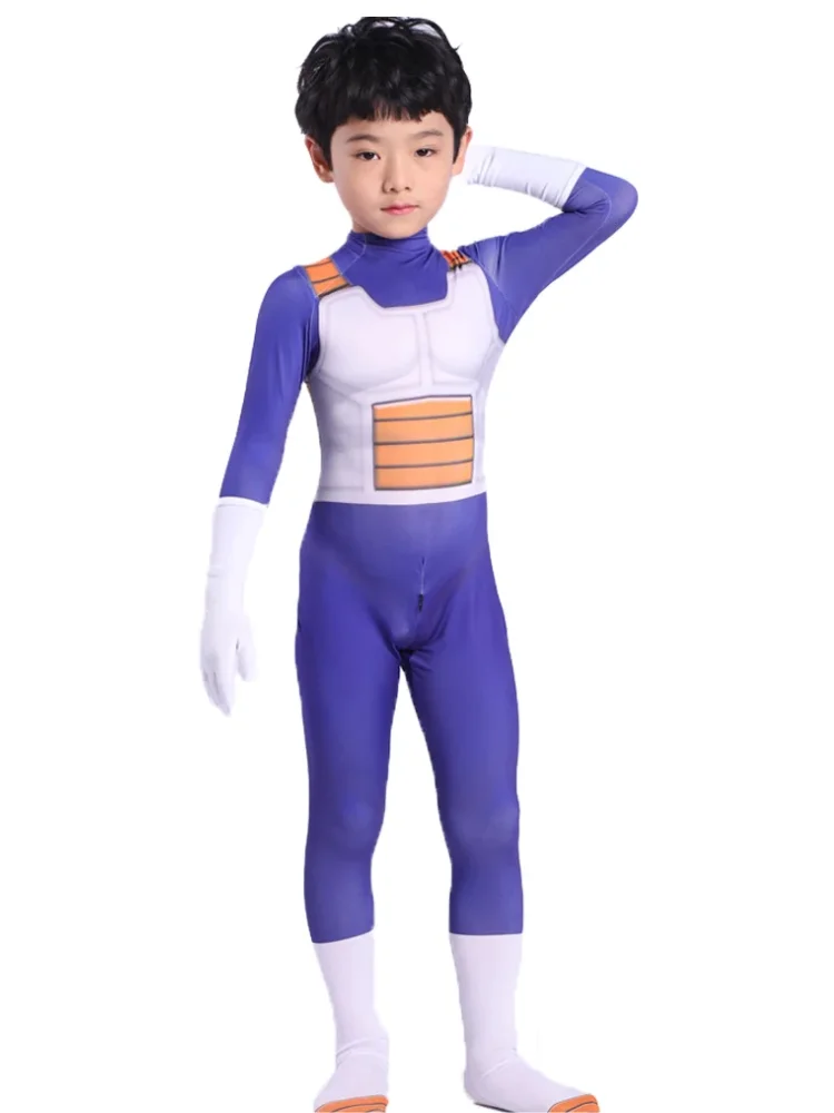 Anime children's Vegeta role-playing costume set, adult jumpsuit with three color wig and big eyes costume cosplay jumpsuit kids pajama costume