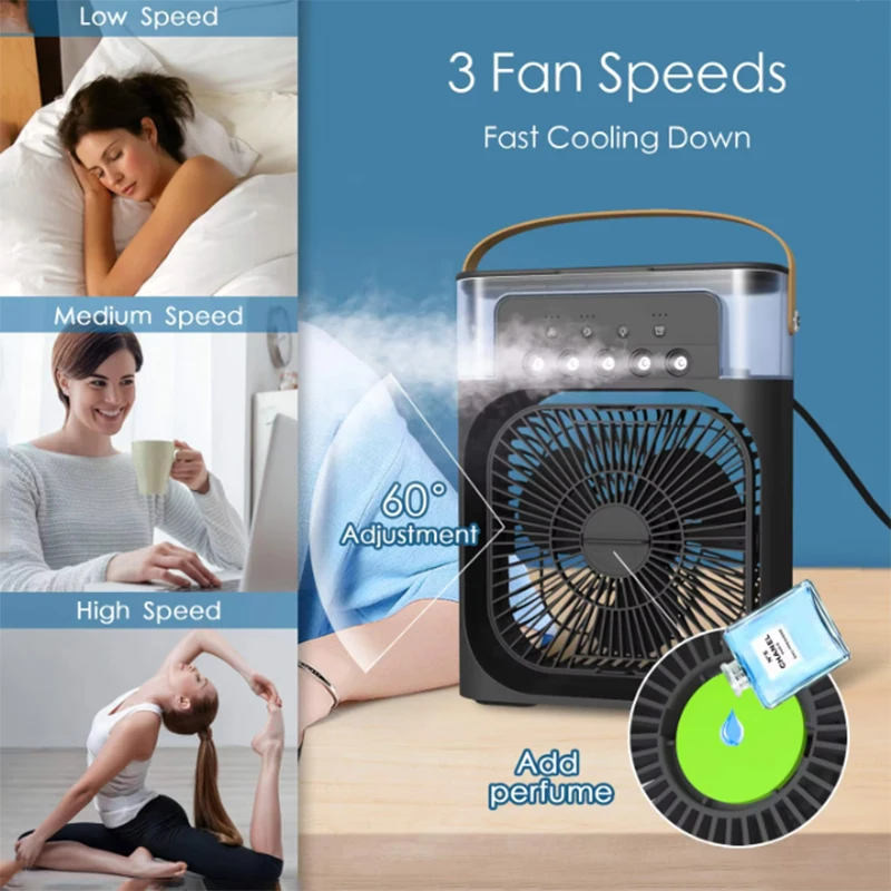 New 3 In 1 Fan AIr Conditioner Household Mini Air Cooler LED Night Light Portable Humidifier Air Adjustment Fan Office Home Fan 5