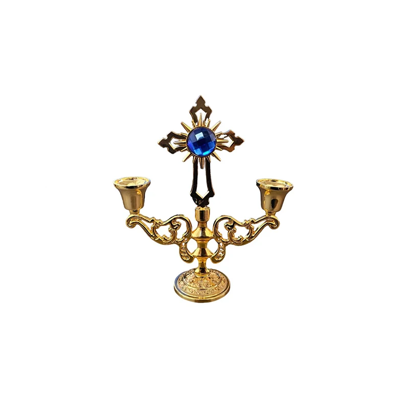 Neue 2026 hochwertige handbemalte Kerzenhalter aus Metall für kleine Jesus-Statue, Kreuz-Kerzenhalter in östlichen orthodoxen Kirchen – Detail 7