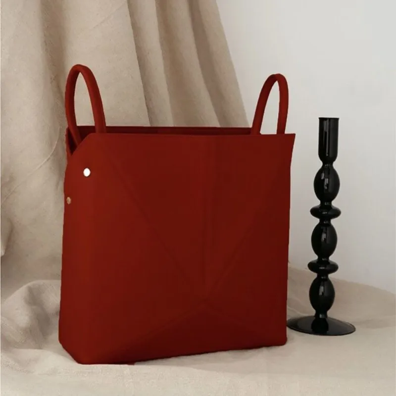 Red Foldable Handbag Women Irregular Large Capacity Minimalist Tote Bag Ladies Niche Design Creative Commuter Shoulder Bag 2025
