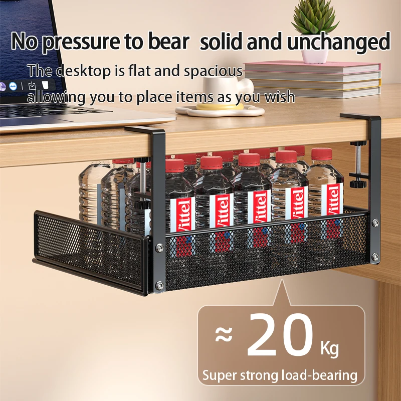 Clamp-On Under-Desk Drawer — Mesh Metal Organizer view 2