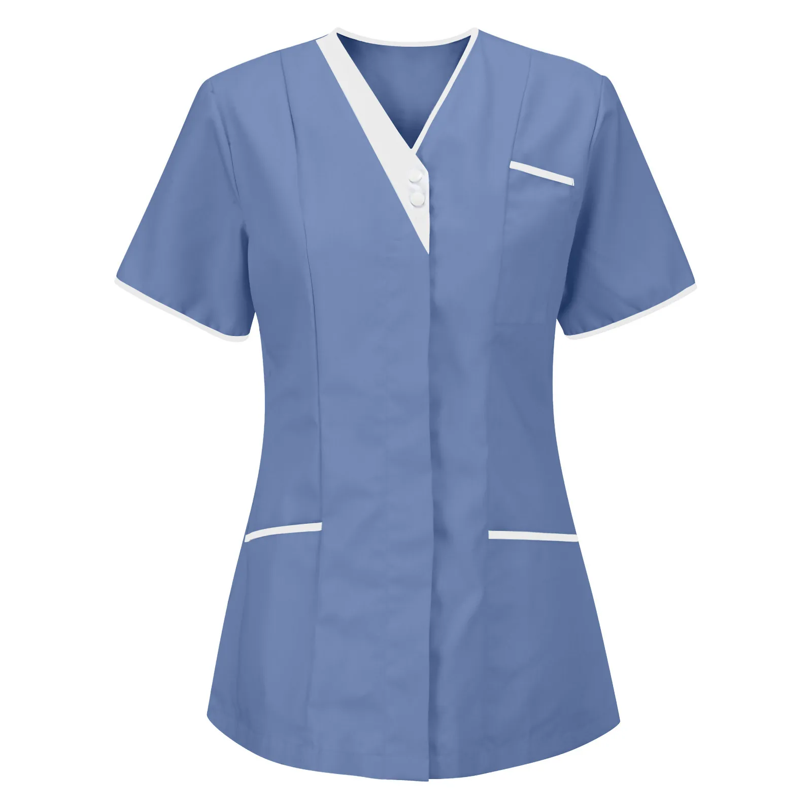 Nurse-Uniform-Scrubs-Tops-Womens-Short-Sleeve-Pocket-Overalls-Uniforms ...