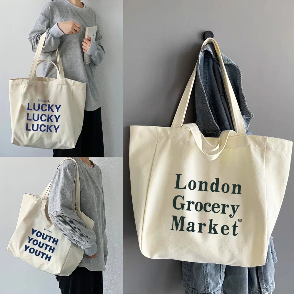 Foldable Reusable Women Shopping Bags Casual Student Canvas Tote Bags Shopper Bags 2022 Walls Pattern Print Shoulder Bag Handbag canvas shopping bag classic white student tote bags harajuku style 26 english alphabet print series handbag shoulder shopper bag