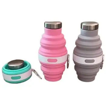 Reusable 475ml Collapsible Water Bottles Retractable Silicone Hiking Cups Portable with Carabiner Folding Drink Cups Coffee