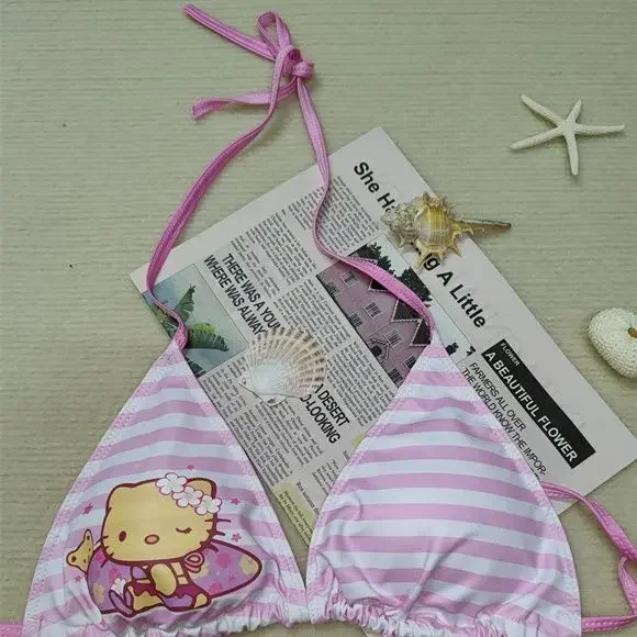 2025 Sexy Holiday Beach Style High-value Pink and White Striped Printed Swimsuit Bikini Babes Hot Spring Vacation Ins Girl 5