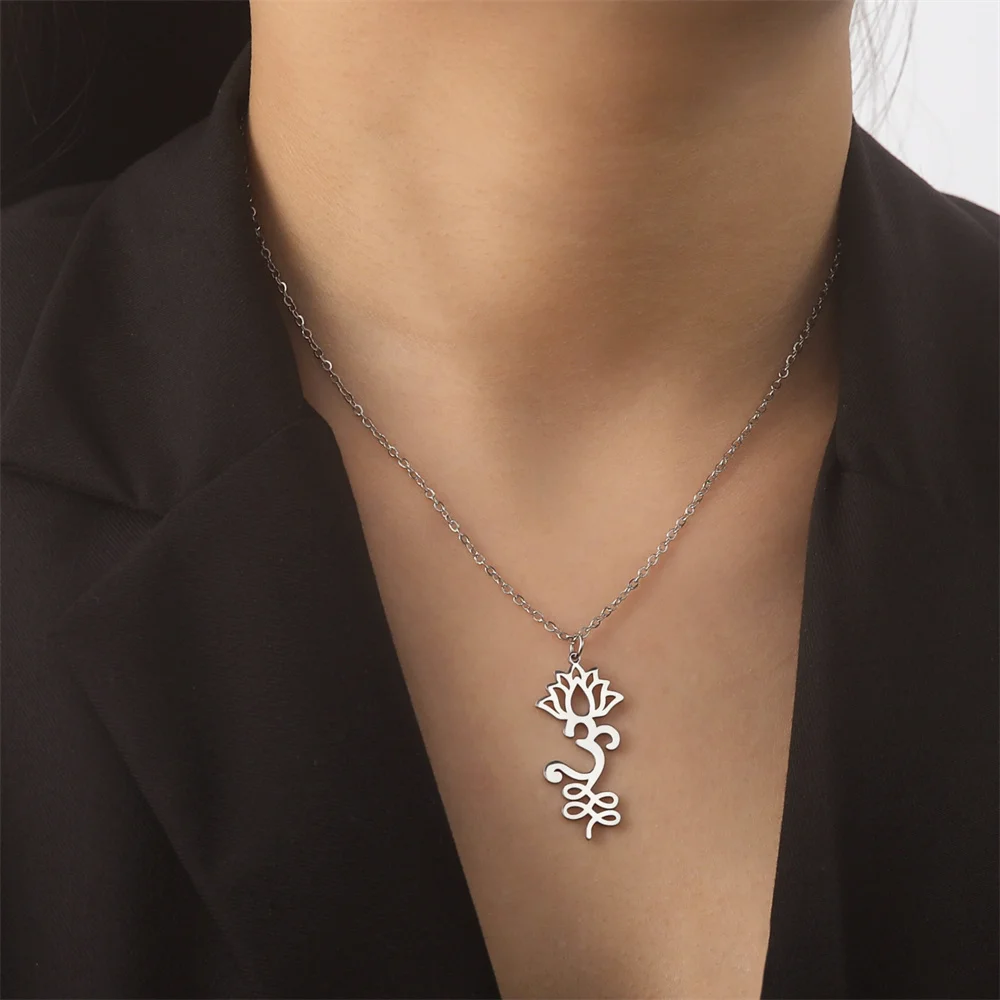Lotus Unalome Anhänger Halsketten für Frauen Ketten Halsreif Yoga Heilung Halskette Edelstahl Buddhismus spirituellen Schmuck weiblich – Detail 22