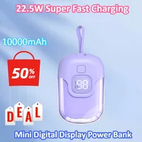 High Capacity 22.5W 10000mAh with Lightning Type-c Cable Mini Digital Display Power Bank with Built-in Cables Ultra-Portable 1
