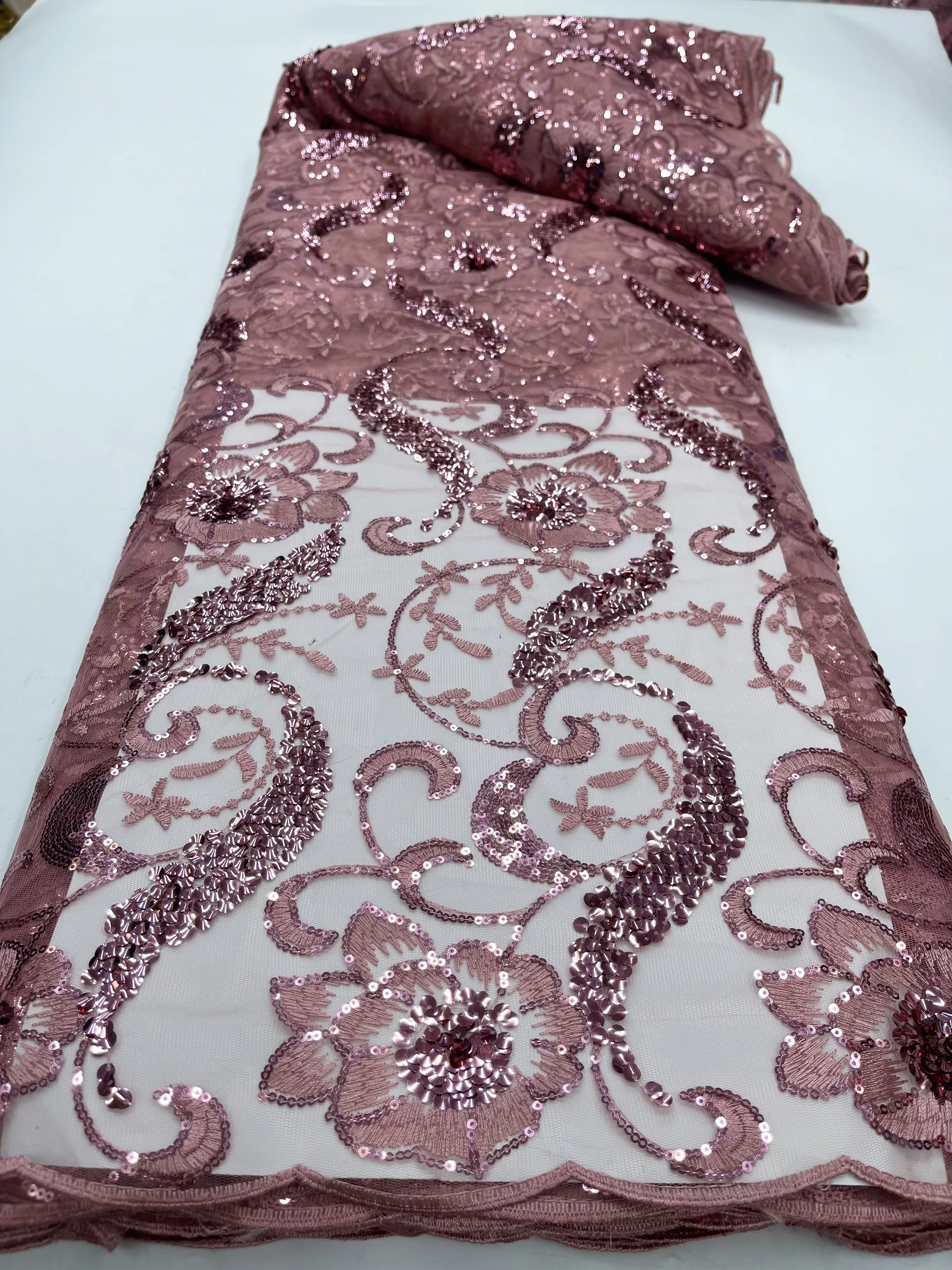 

5 yards Wholesale Best Price African Sequins Lace Fabric 2023 High Quality French Tulle Lace Material For Wedding Dress J1508