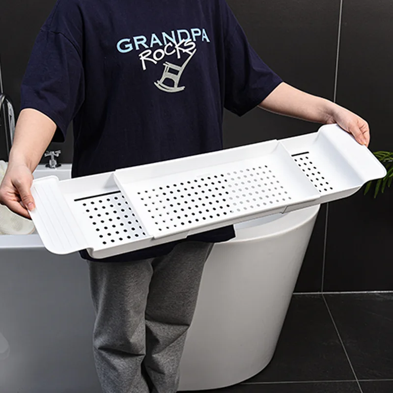 Bathtub Shelf Extendable Bathroom Bathtub Tray Shower Caddy Bath Tub Rack Towel Book Holder Storage Organizer Accessories