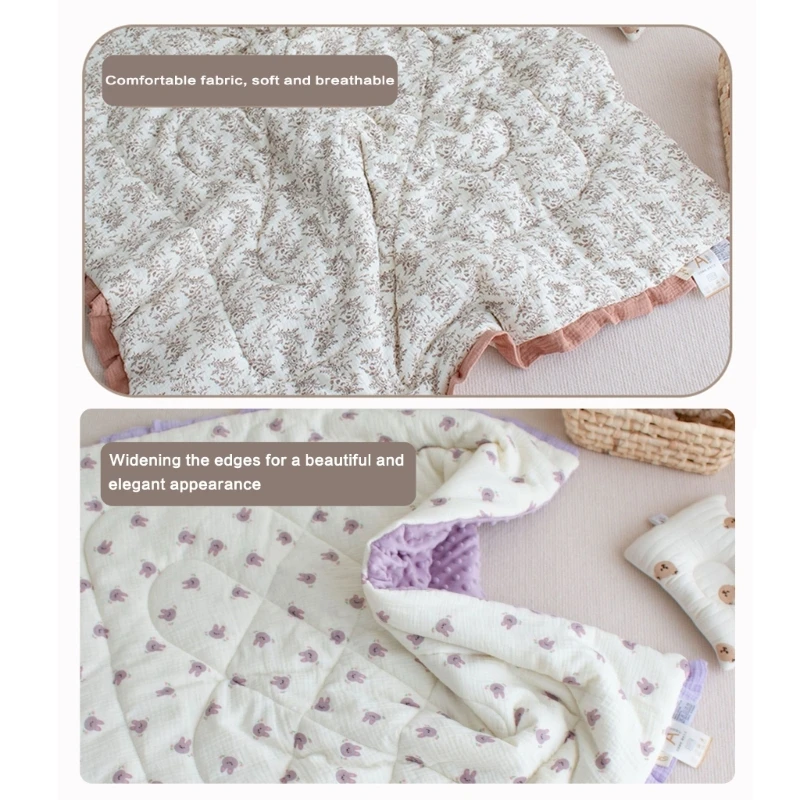 Children's Blanket Lace Trim Comforting Quilt with Dotted Backing Designing, Soft & Breathable Warm Duvet for Kids