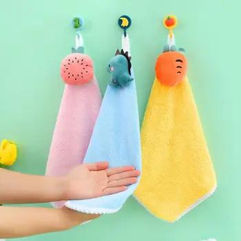 Coral Fleece Hangable Thicken Towel CartoonTowel Cute Absorbent Hand Towels Cleaning Cloth Rag Handkerchief 2
