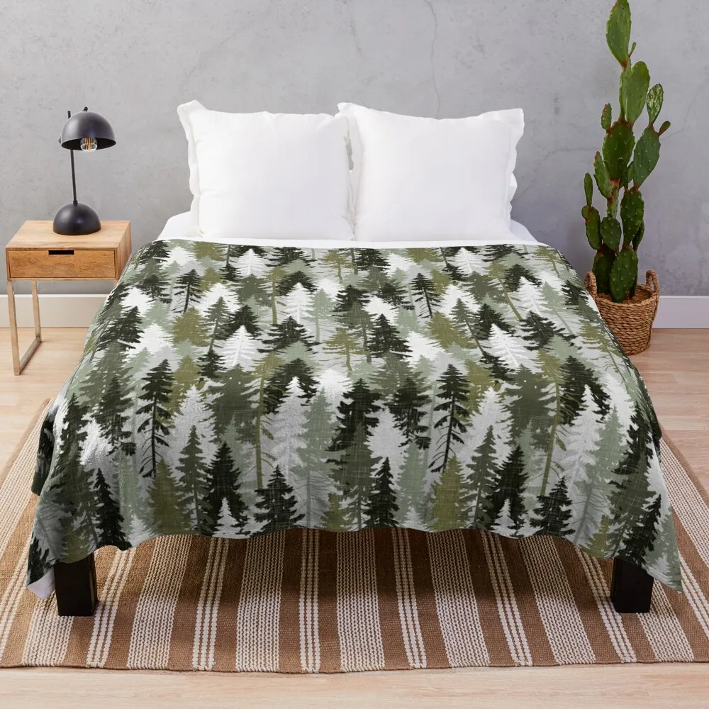 

Pine Tree Forest / Olive Throw Blanket Bed Fashionable fluffy bed plaid Blankets