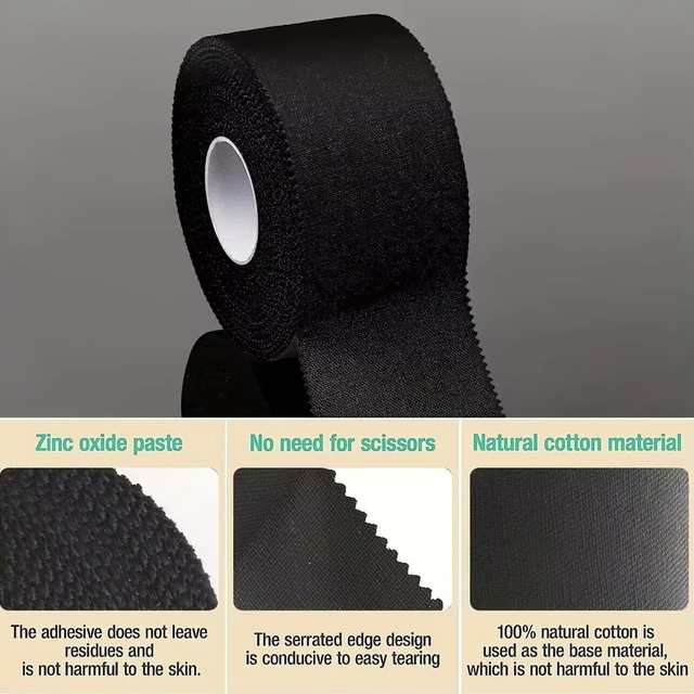 1 Roll Black Athletic Tape - No Residue Sports Tape for Wrestling & Gymnastics, Strong Hold & Easy Wrap, Stretch Support Tape 2