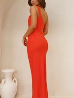 2025 Summer Fashion New Women's Satin Elegant Dress with Slanted Shoulders and Sexy Hip Hugging Style Solid Color Skirt - Image 6