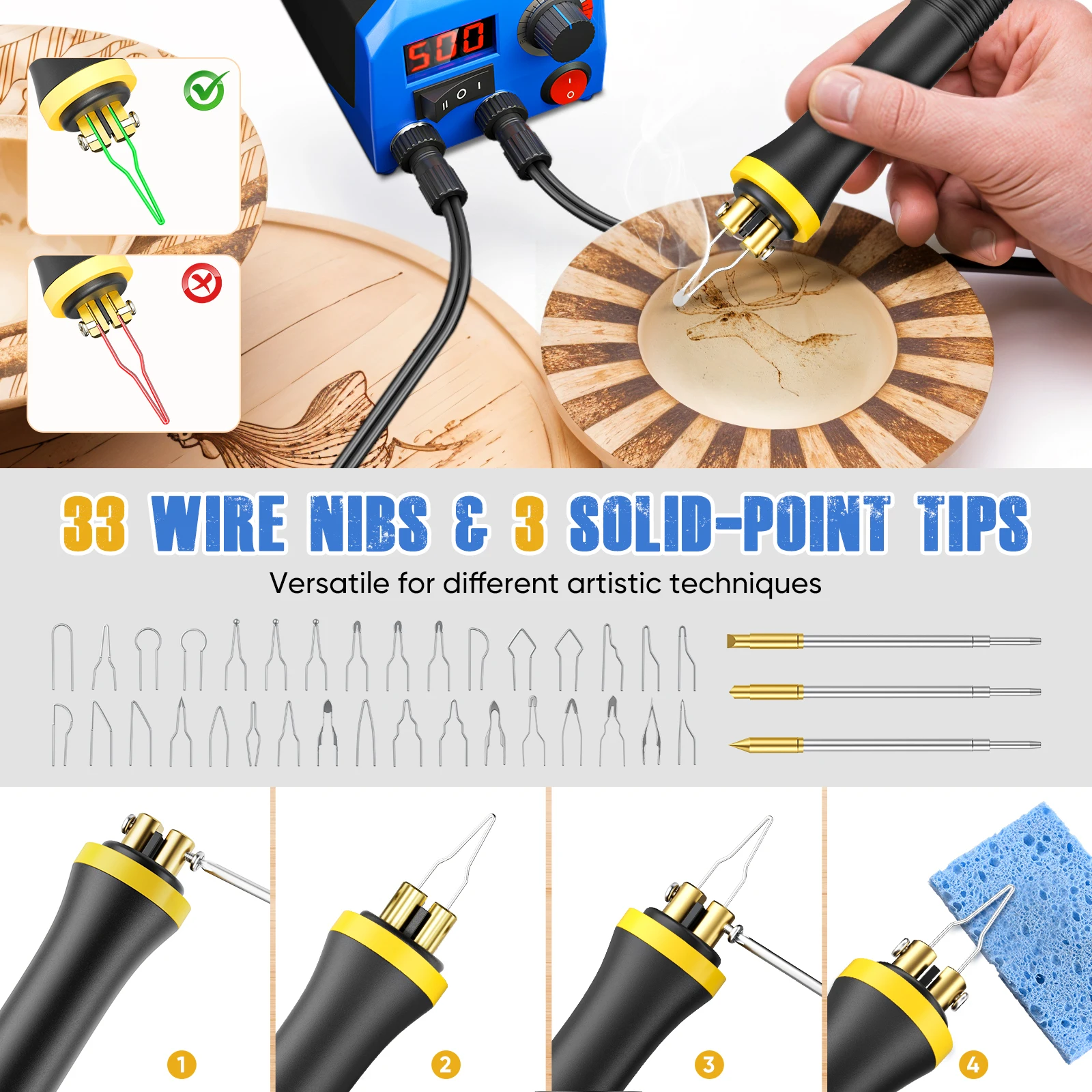 220V Wood Burning Kit with 2Pcs Pyrography Pen Welding Wire Top,Wood Burner Pyrography Machine Adjustable Temperature Max 1382℉ 5
