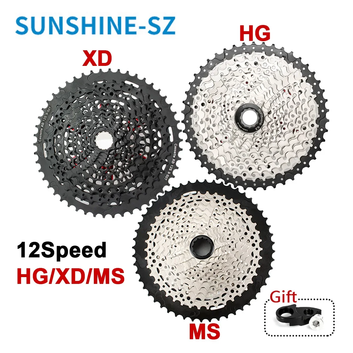 Sunshine Mtb Cassetta Per Bicicletta K7 Hg/Xd/Ms 12 Velocità Mountain Bike Ruota Libera 12V Sistema Pignone Per Shimano/Sram