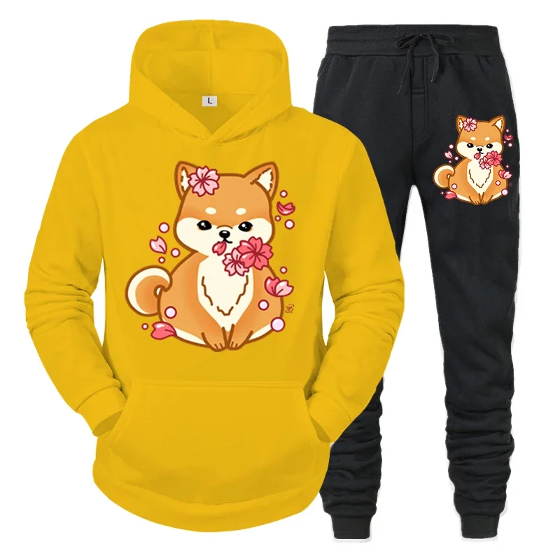 thumbnail image 1 of Conjunto de 2 piezas con estampado de anime Shiba Inu para hombre, sudadera con capucha y pantalones divertidos para amantes de los perros, ropa deportiva de moda de manga larga para otoño, 1 of 5