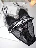 MOYISU filles soutien-gorge français mince Triangle tasse violet broderie lumière luxe soie Sexy pur désir dentelle ensemble de sous-vêtements 3