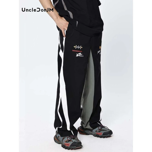 Plaid Straight Jogging Pants Men Side-breasted Design Streetwear