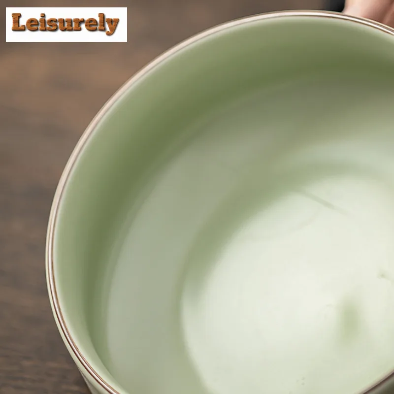 Pea Green Ru Kiln Jianshui Hibiscus Flower Washing Cup Bowl Large Capacity Tea Garbage Can Household Chaxi Cha Supplies Craft