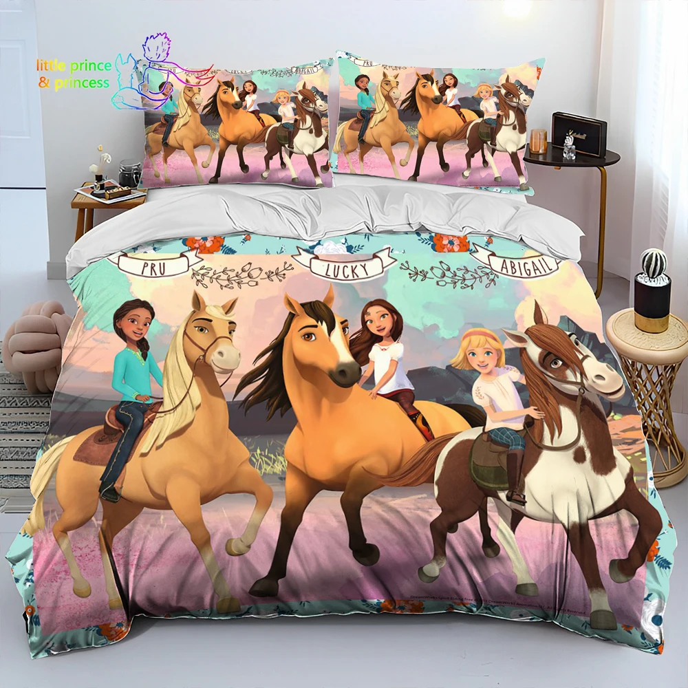

Spirit Riding Free Horses Cartoon Bedding Set Single Twin Full Queen King Size Bed Set Adult Kid Bedroom Bedding Gift