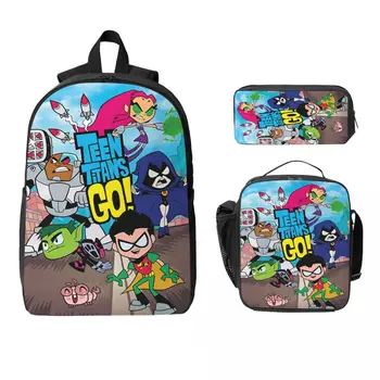 3Pcs Teens Titans Go Beast Boy Backpack Set for Children Pen Bags Bookbag Sets with Lunch Box For School Students Knapsack 1