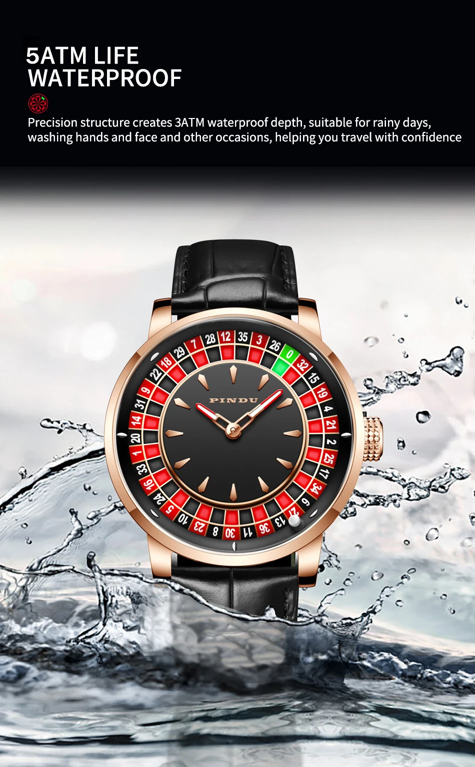 PINDU Design New Mechanical Watch NH35 Rotating Dial Las Vegas Roulette Desktop Theme Automatic Watch Men Diamond reloj hombre