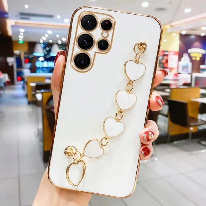 Fashion Plating Love Heart Chain Phone Case Cover