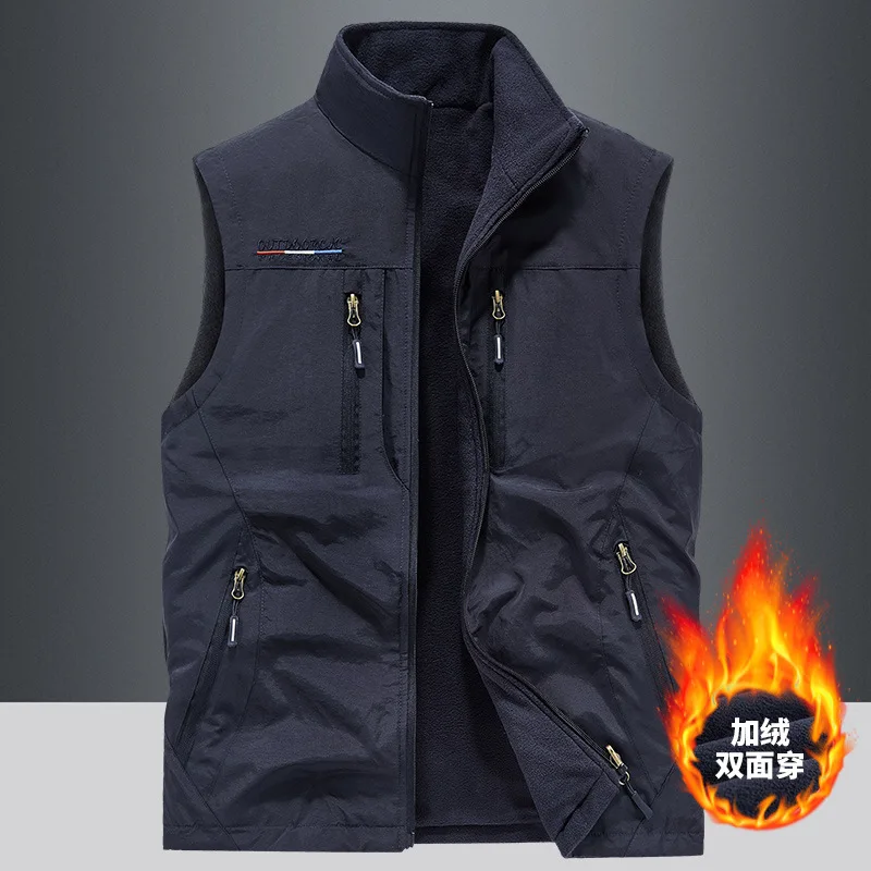 Hunting Vest-Men Autumn Fleece 4XL Utility Tactical Multi-pocket Outdoor Hiking Fishing Photography Safari Cargo Vest