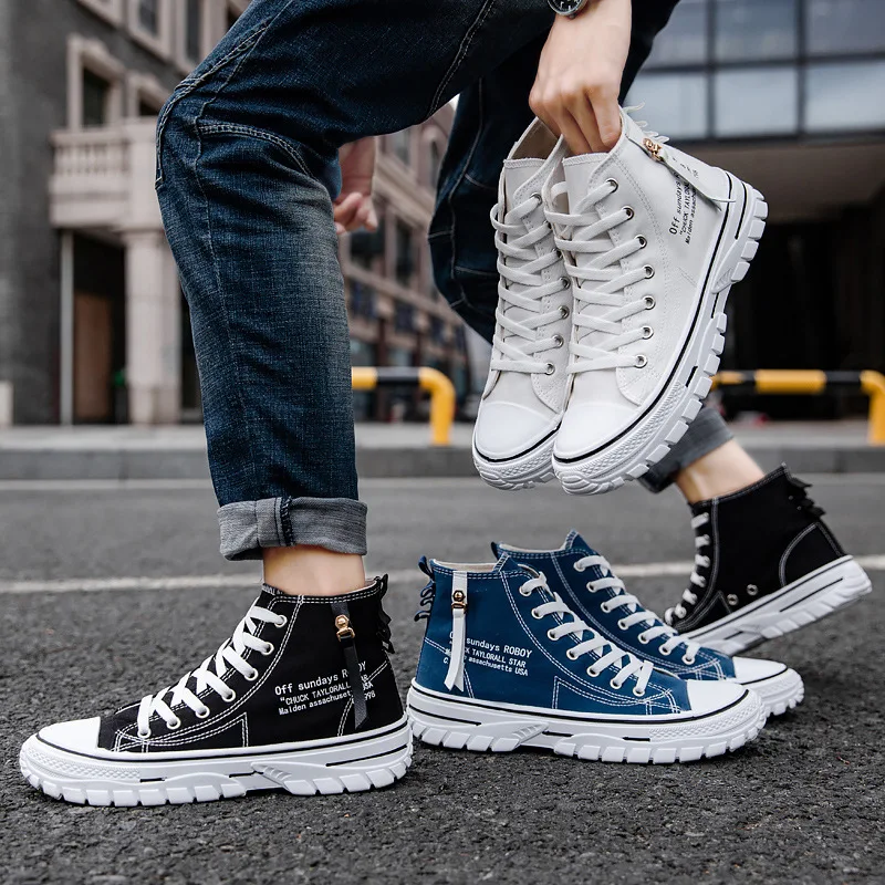 Autumn New Breathable and wear-resistant High Top Men's Canvas Shoes Trendy Casual Board Shoes Student Shoes
