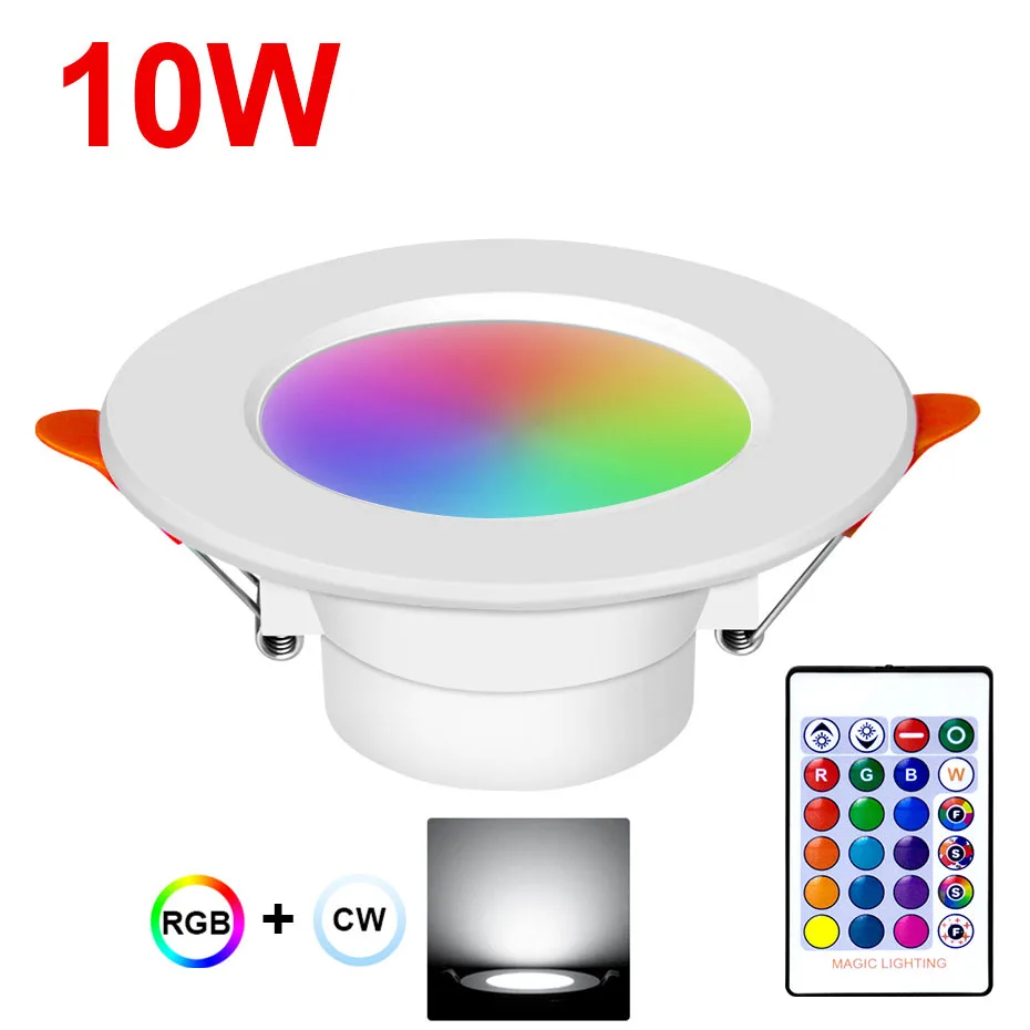 RGB LED Downlight - Waterproof Recessed LED Light with Remote - 8 Watt