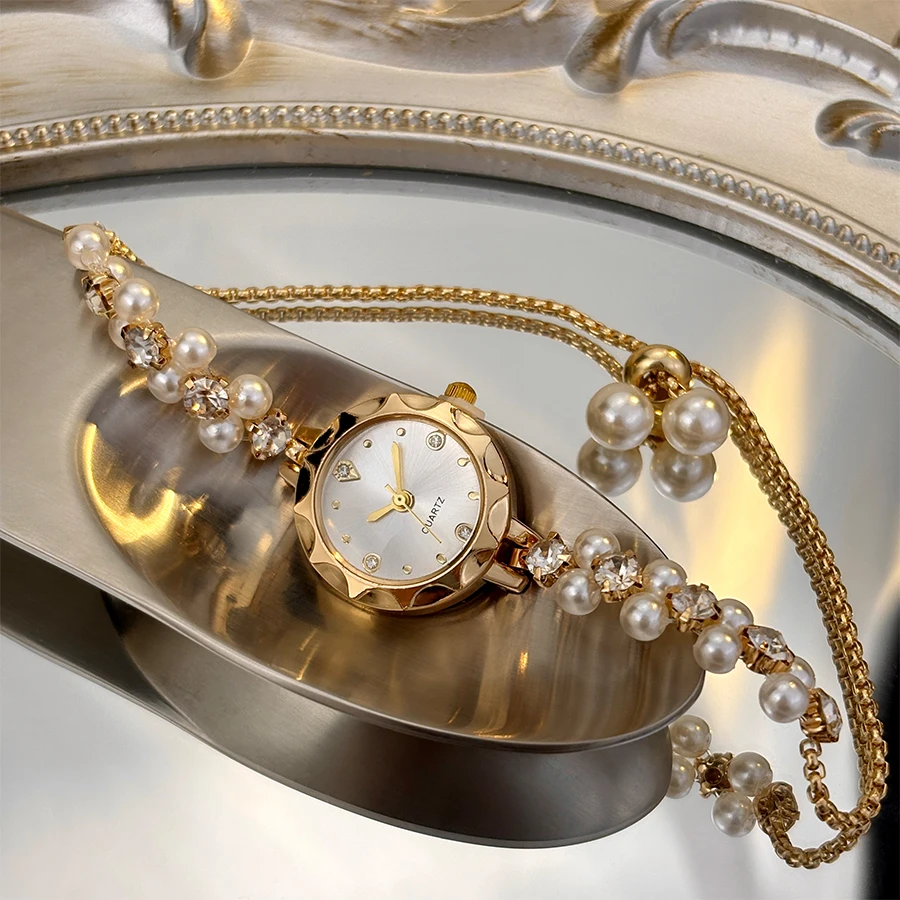 Pearl-Embellished Adjustable Pull-String Women's Watch