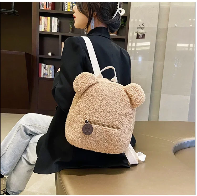 Cute Bear Ear Fleece Kids Girls Backpack Image 20